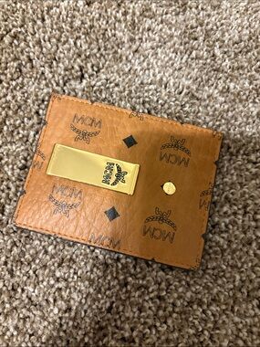 MCM Cognac Visetos Card Holder with Gold Clip